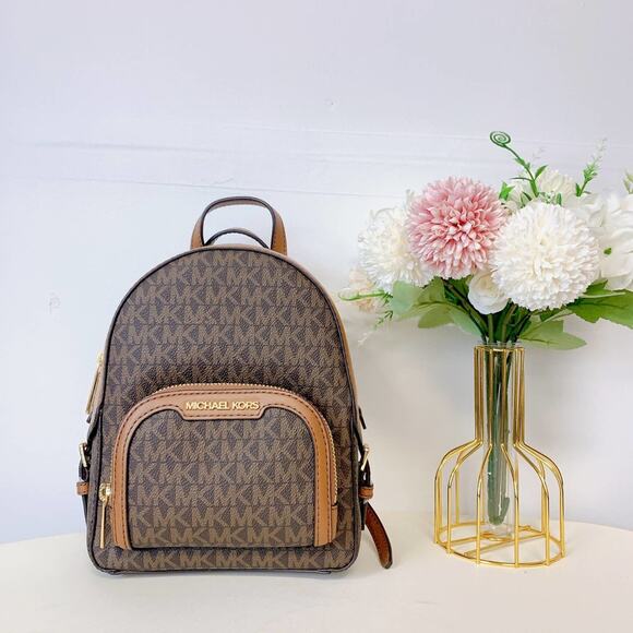 Michael Kors 35T2G8TB1B Jaycee Mini Plain Leather Logo Backpacks IN Brown - Picture 1 of 6